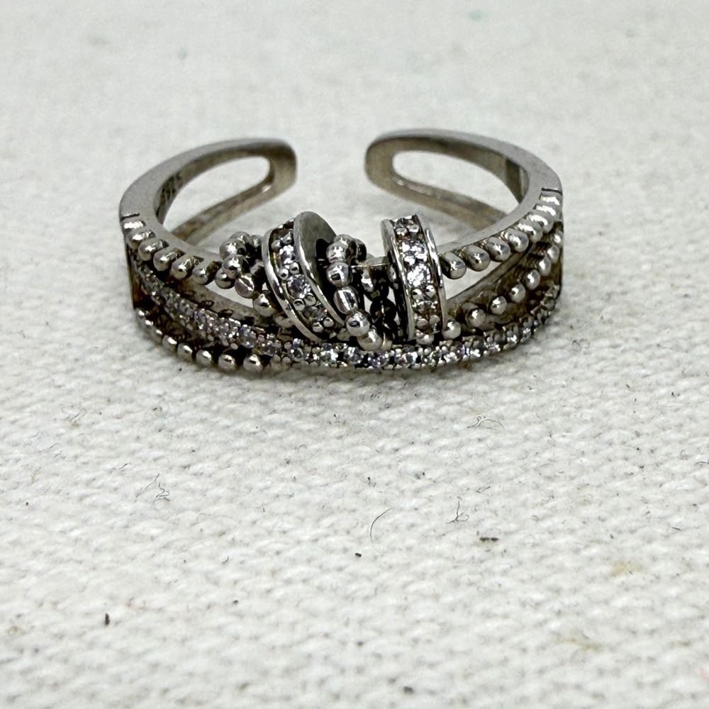 Sterling Silver Spinner Ring Rhinestone Bands Open Adjustable Size